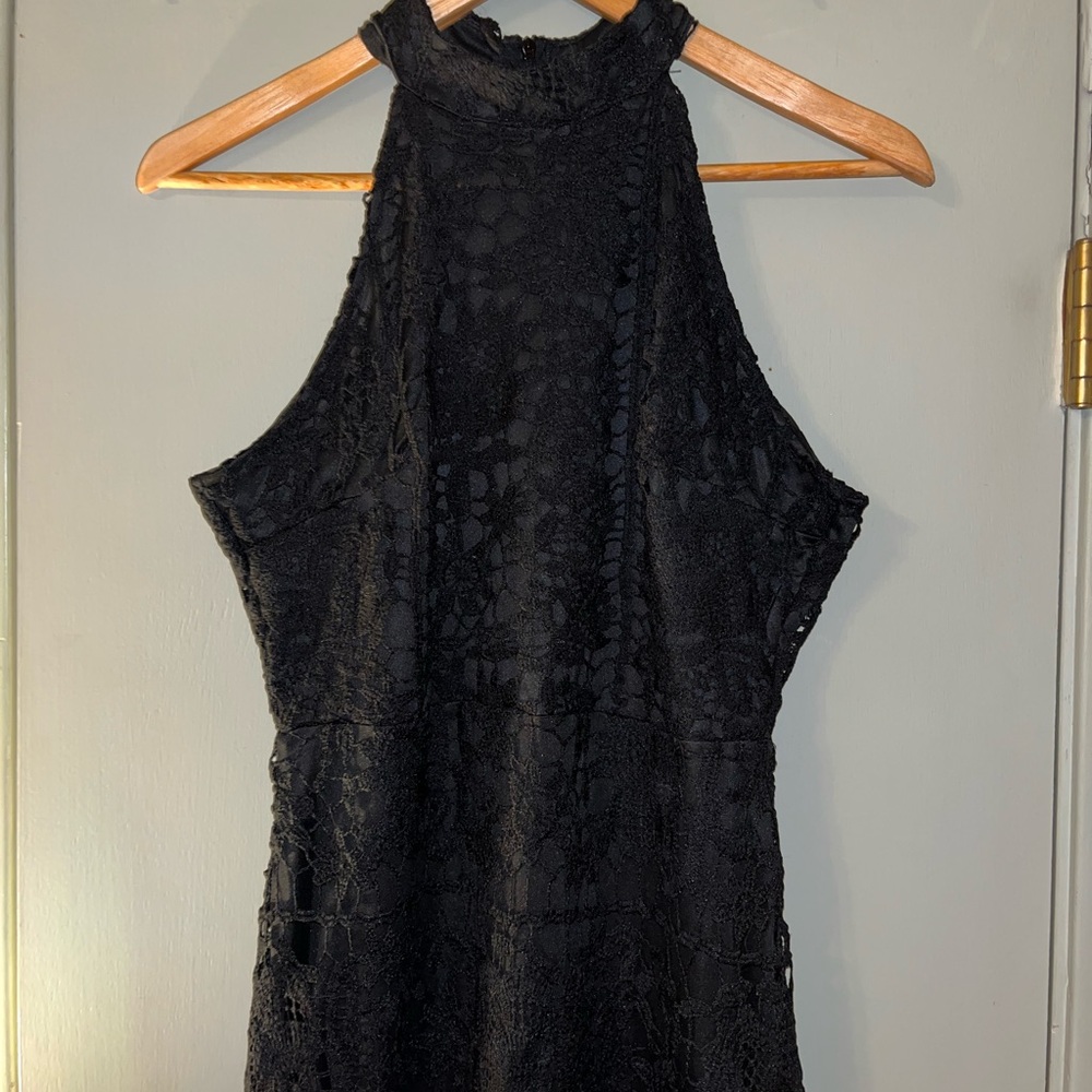 Black Lace Halter Ruffle Sleeveless Cocktail Dress Medium 8/10